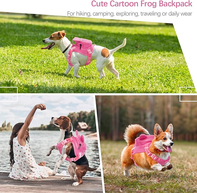 IDOMIK Dog Backpack Harness, No - Pull Dog Backpack with D - Ring for Small Medium Dogs, Cute Self Carrier Backpack for Dogs to Wear, Adjustable Dog Harness Backpack for Traveling Camping Hiking,Pig,S - PhishStones Products