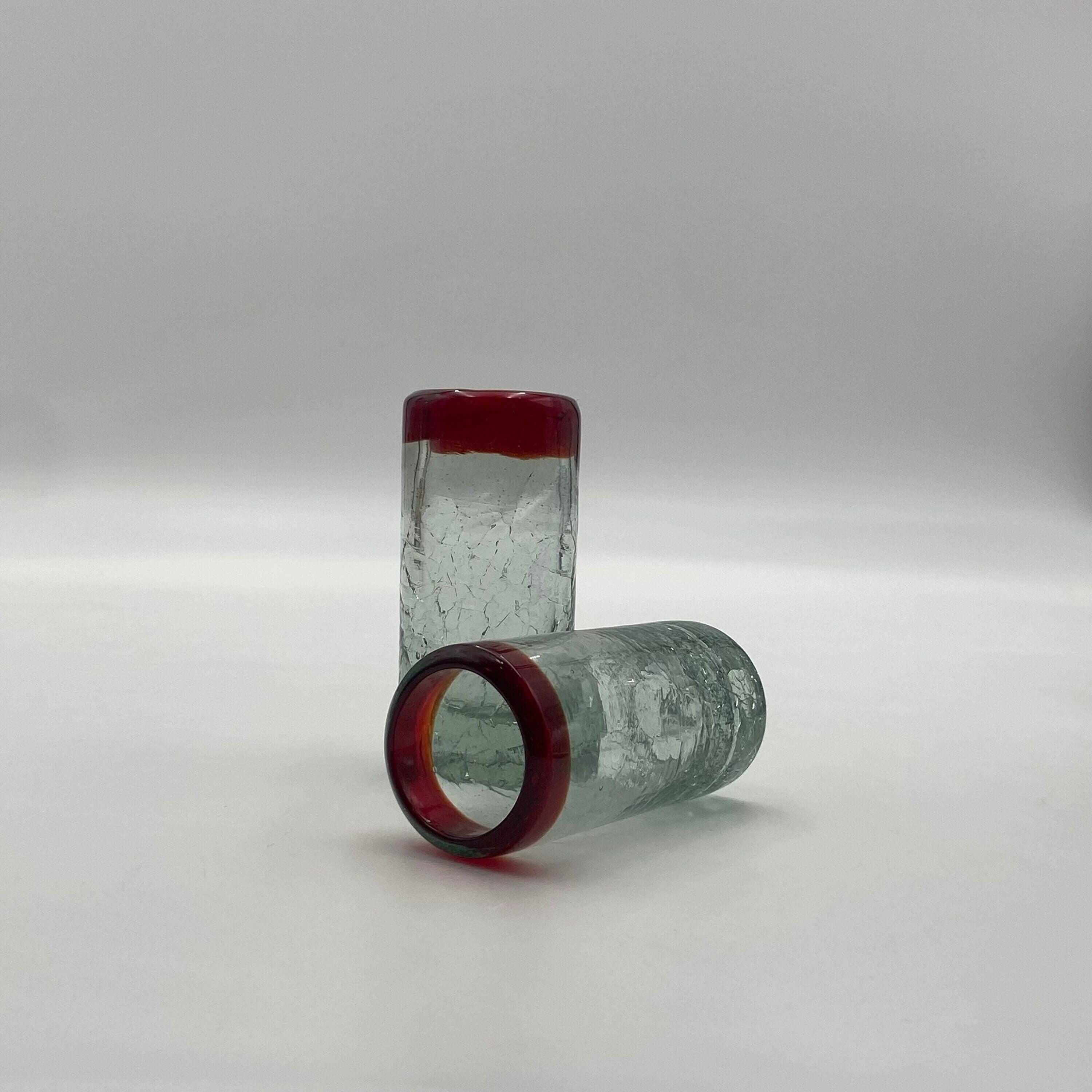Hand-Blown Crackled Shot Glass | Red Rim Mexican Barware