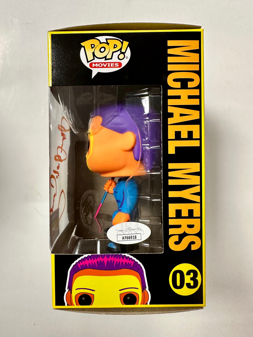 James Jude Courtney Signed Black Light Michael Myers Halloween Funko Pop! #03 Exclusive With JSA COA