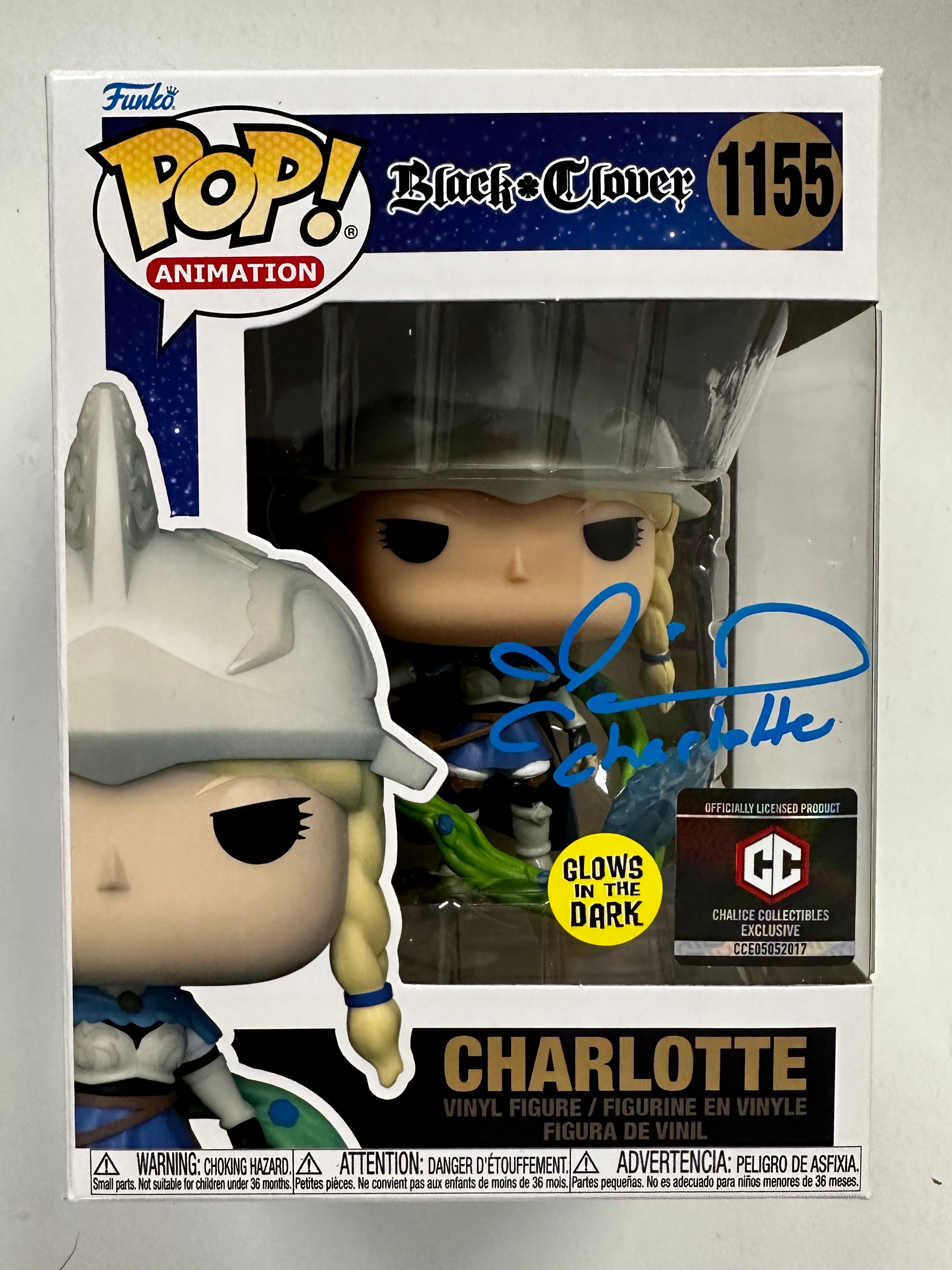 Colleen Clinkenbeard Signed Black Clover Charlotte Funko Pop! #1155 Glow Exclusive With JSA COA