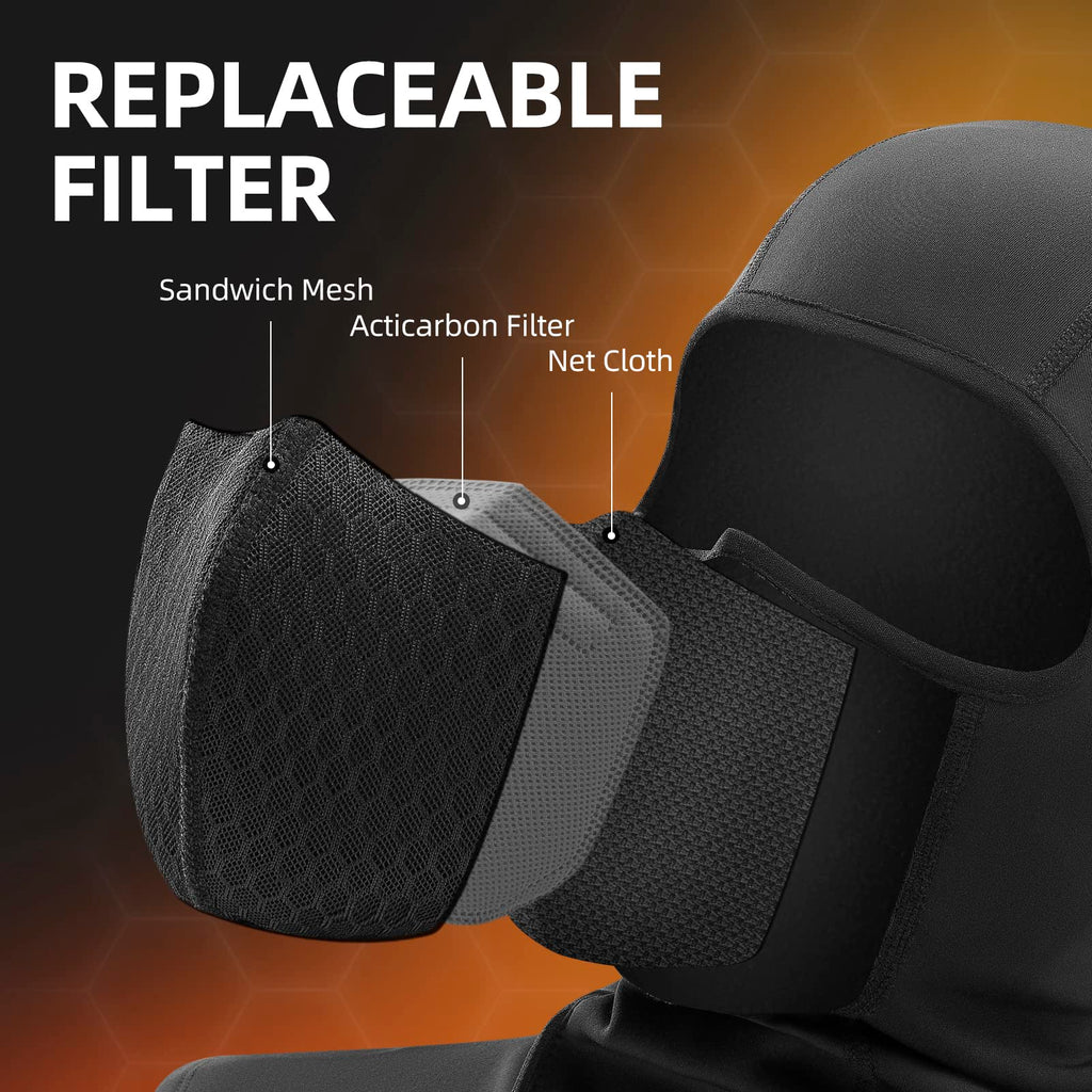 ROCKBROS Balaclava Ski Mask with Zipper Waterproof Winter Fleece Hood Black