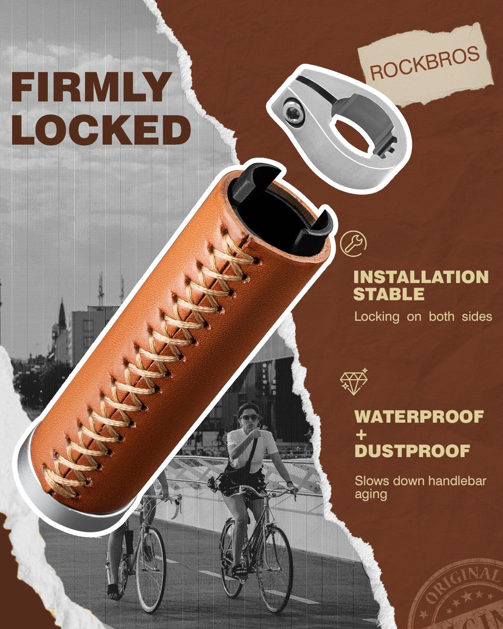ROCKBROS Leather Vintage Mountain Bike Folding Bike Handlebar Grips 22.2mm