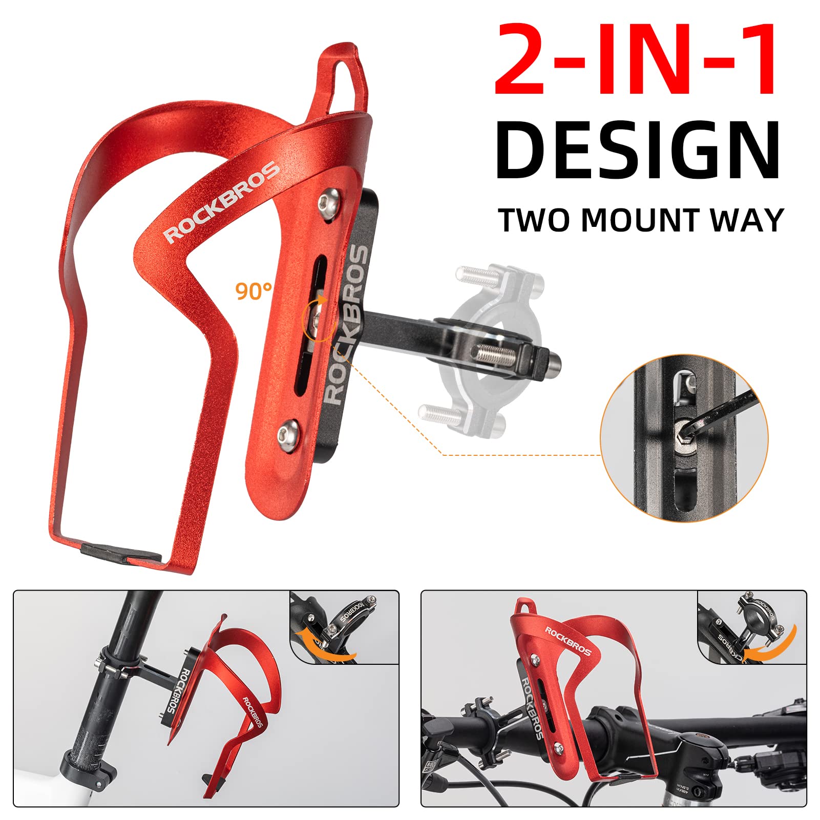 ROCKBROS 2-in-1 Bike Cup Holder Adjustable Bottle Cage for Handlebars & Seat Post