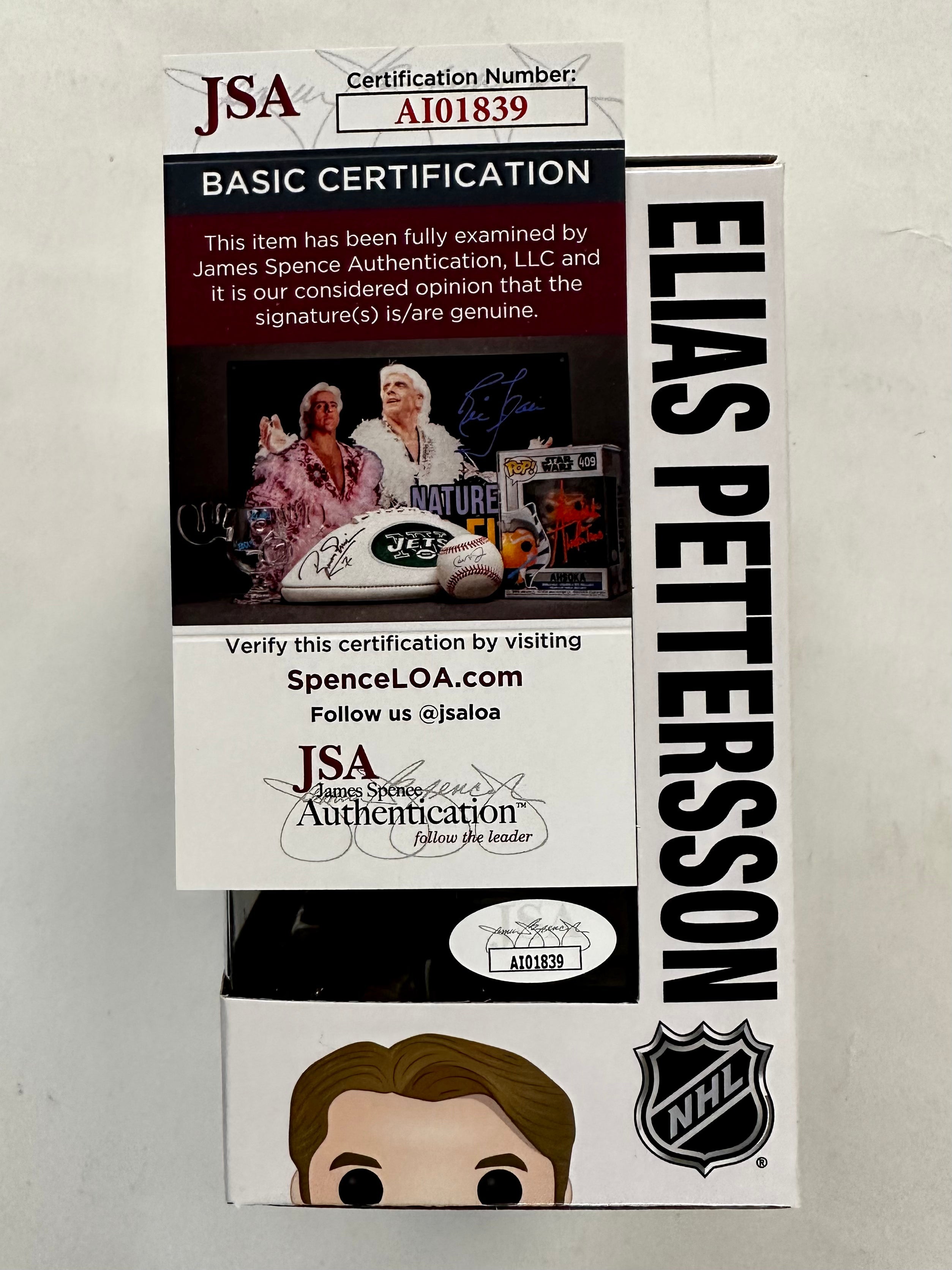 Elias Pettersson Signed Vancouver Canucks Funko Pop! #52 With JSA COA NHL Hockey