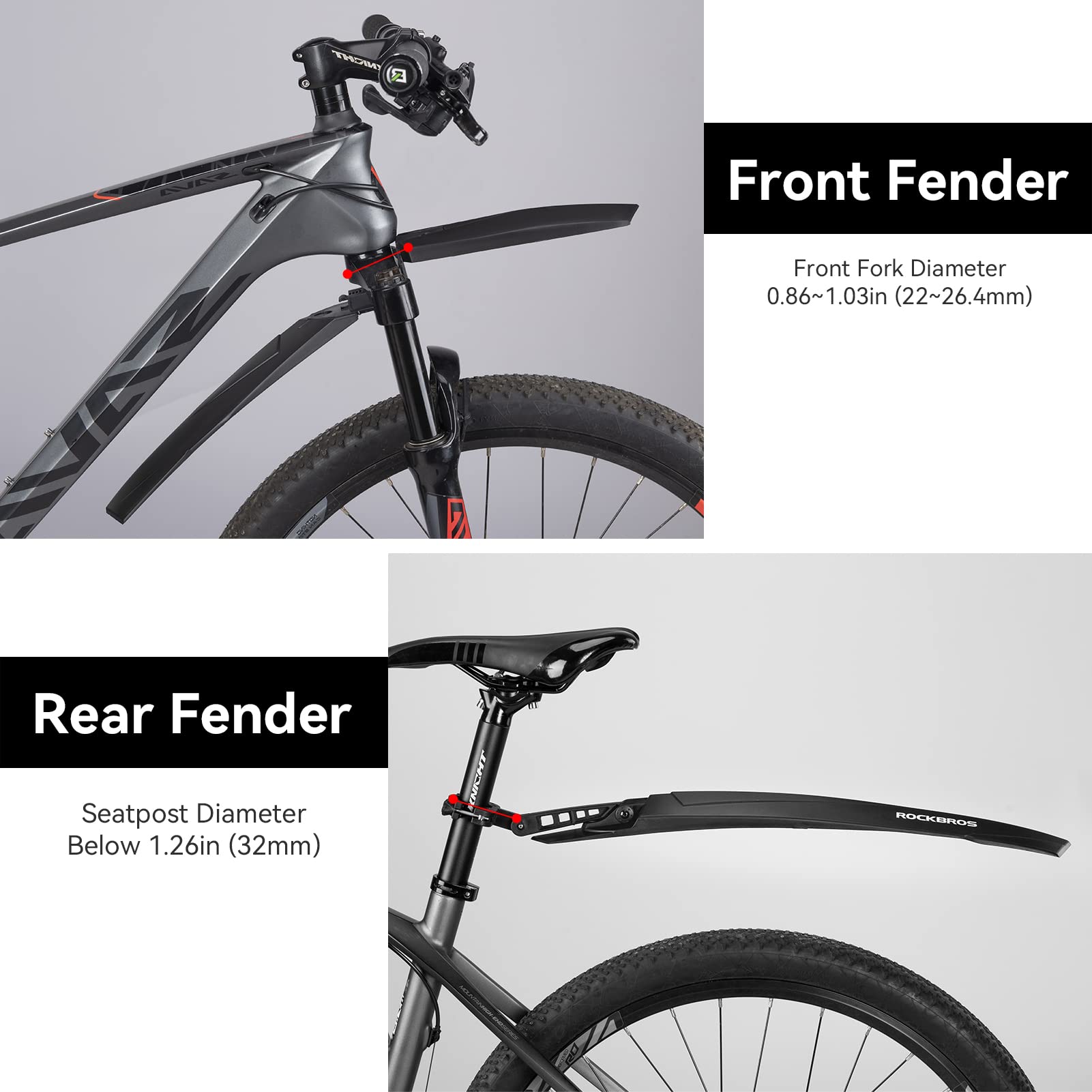 ROCKBROS Adjustable MTB Mud Guards Front & Rear Splash Guard