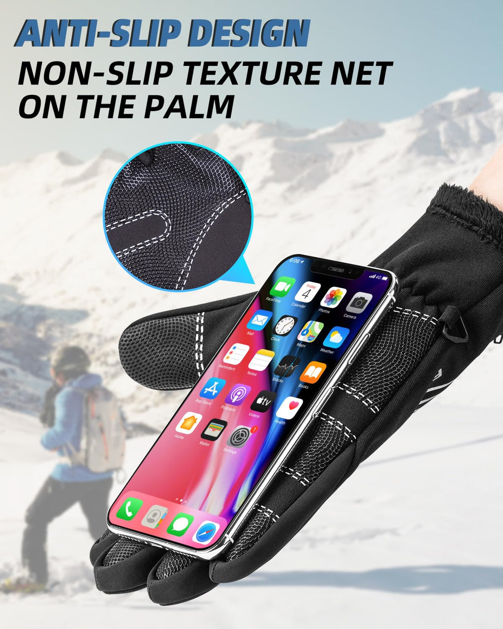 ROCKBROS Winter Cycling Gloves, Water-Resistant, Touch Screen, Anti-Slip Full Finger Gloves