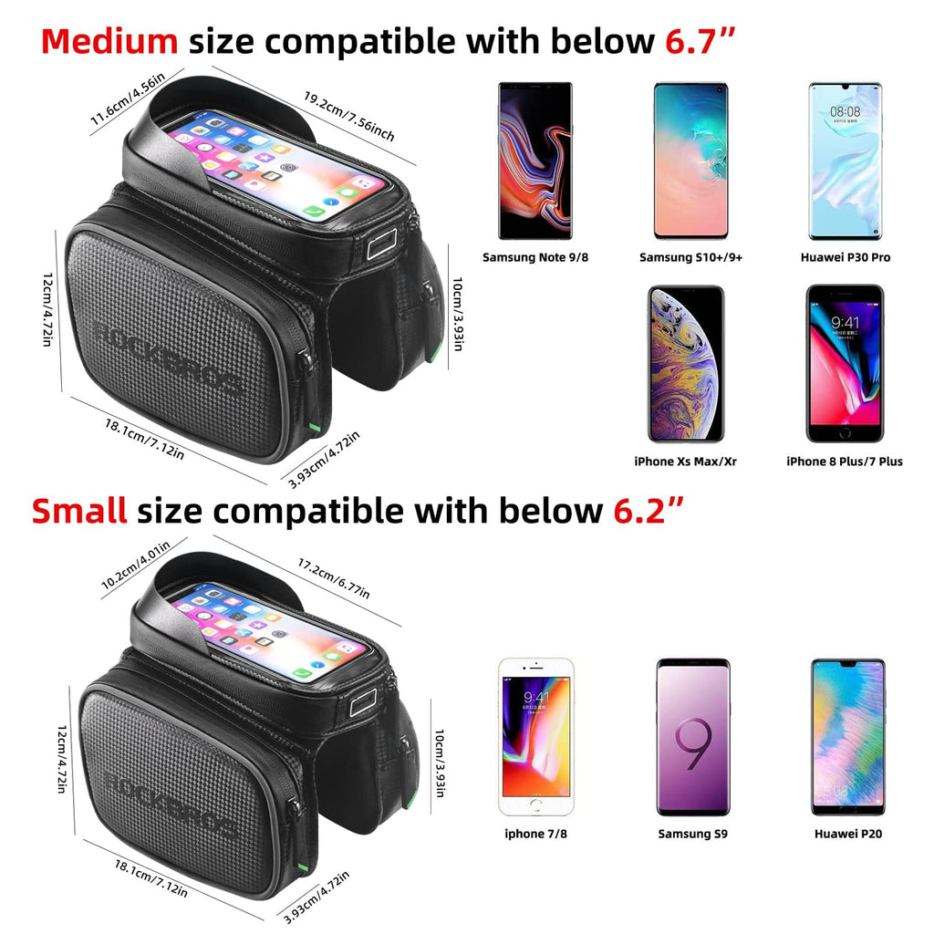 ROCKBROS Waterproof Bike Top Tube Bag - Phone Bag for 6.2” & Under