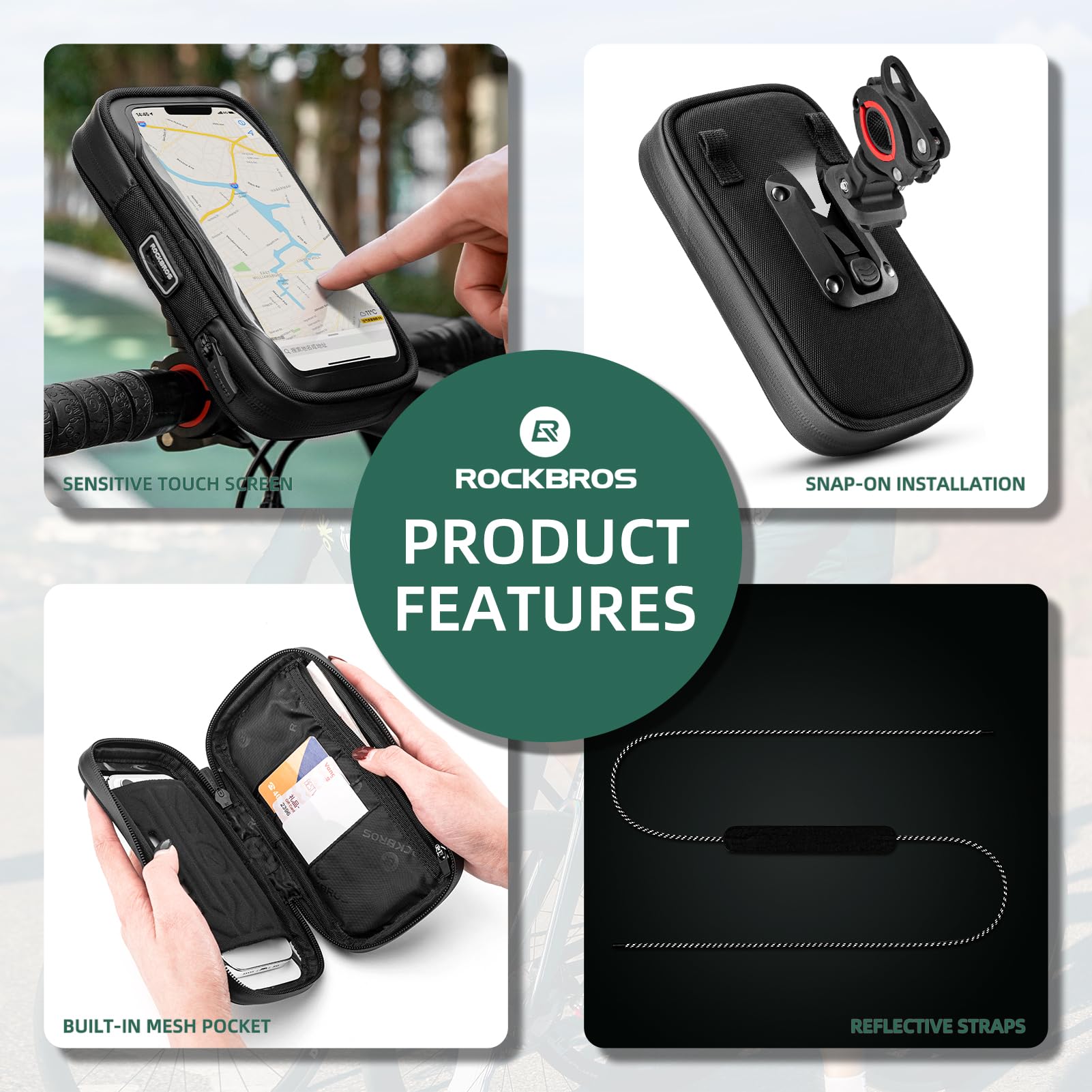 ROCKBROS Bike Phone Mount Bag 270°Rotatable Quick Release Bike Phone Holder Handlebar Bag