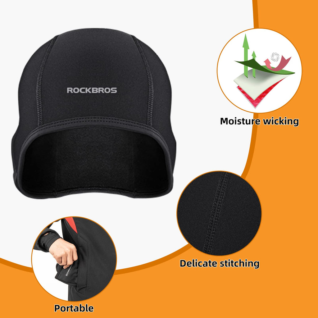 ROCKBROS Skull Cap Men's Winter Cycling Cap Windproof Warm Fleece Thermal Hat Helmet Liner Caps Black for Hiking Skiing Riding