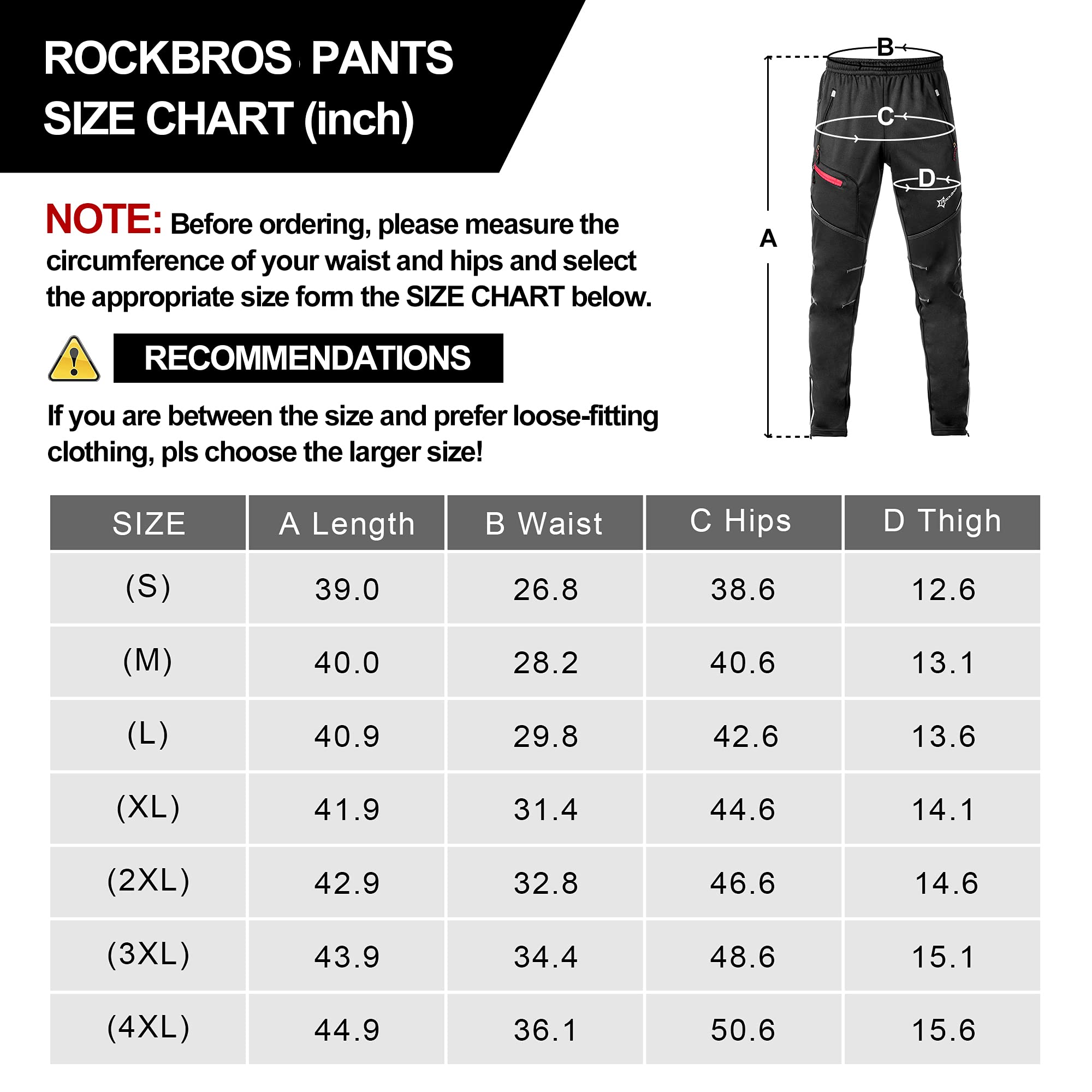 ROCKBROS Men's Windproof Thermal Cycling Pants - Winter Fleece for Biking, Running, Hiking