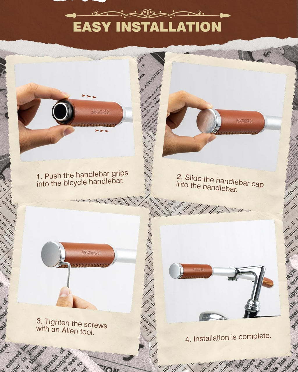 ROCKBROS Leather Vintage Mountain Bike Folding Bike Handlebar Grips 22.2mm