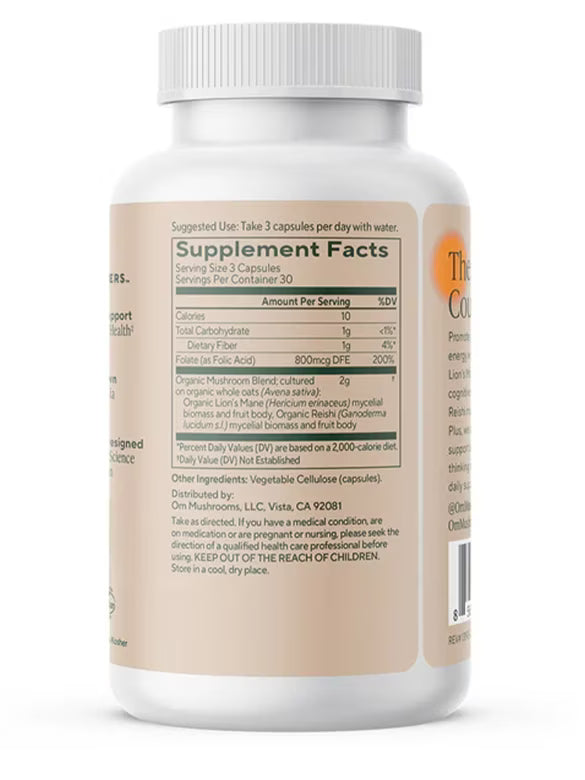 Om Mushroom Superfood Brain Fuel Capsules, 90 ct - Lion's Mane & Reishi (Packaging May Vary)