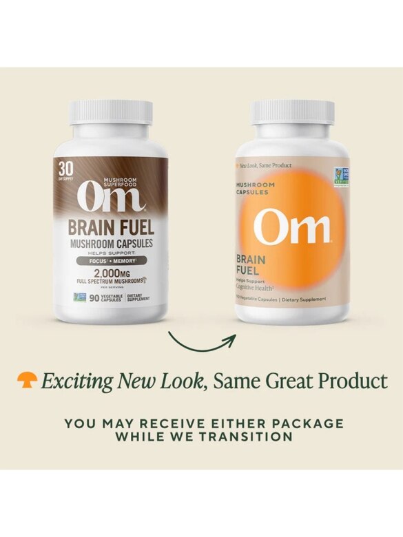 Om Mushroom Superfood Brain Fuel Capsules, 90 ct - Lion's Mane & Reishi (Packaging May Vary)