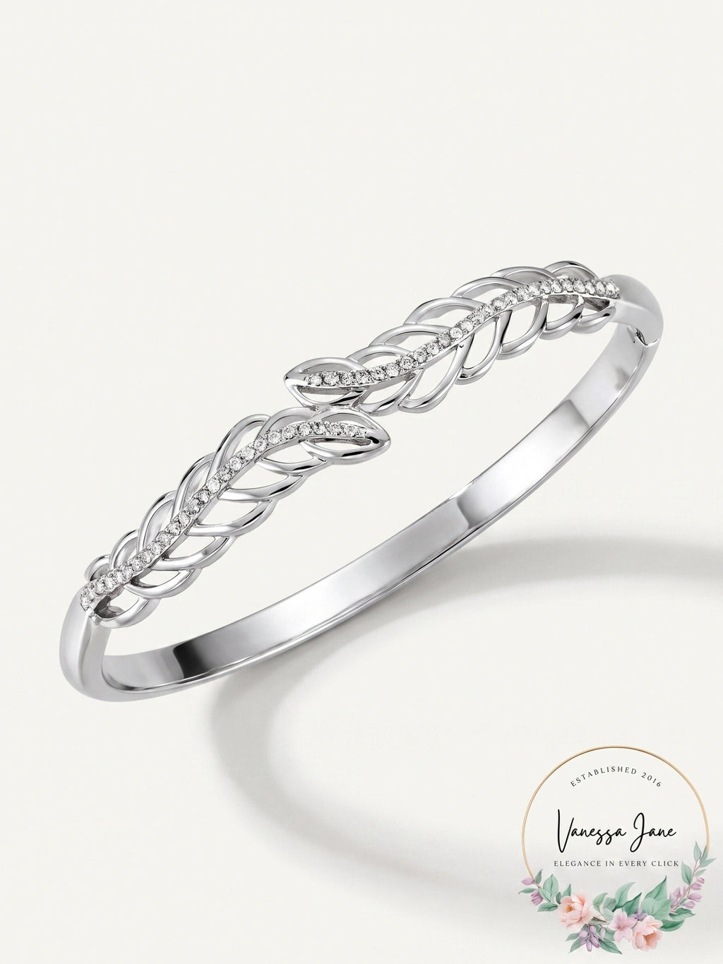 Charter Club Silver-Tone Pave Leaf Hinge Bracelet