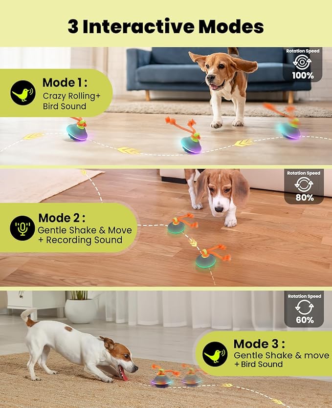 Interactive Dog Toys, Automatic Moving and Rolling LED Light Up Dogs Ball with Rope, Motion - Activated Wicked Ball for Small Medium Pup, Stimulation Toy for Boredom Relief - PhishStones Products