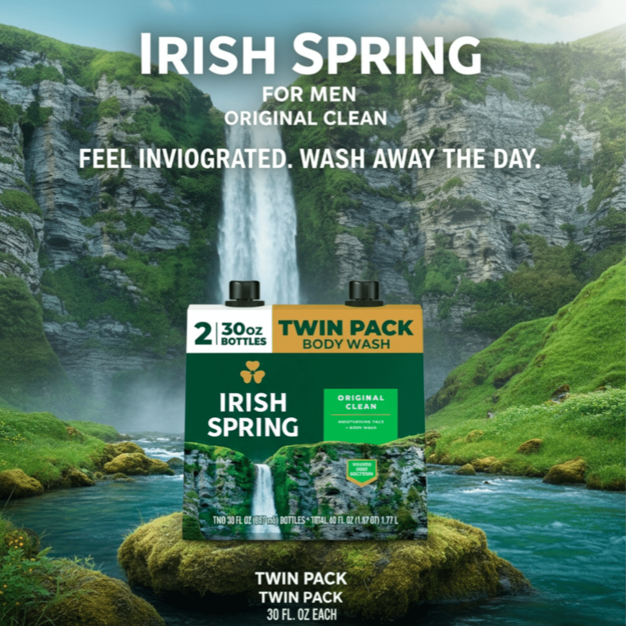 Irish Spring Body Wash for Men, Original Clean 2 Pack 30 oz - PhishStones Products