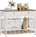 IRONCK 44 inch Large Dog Crate Furniture, Wooden Dog Kennel with Storage Drawers for Medium/Large Dogs, Decorative Dogs Kennel Indoor, White and Walnut - PhishStones Products