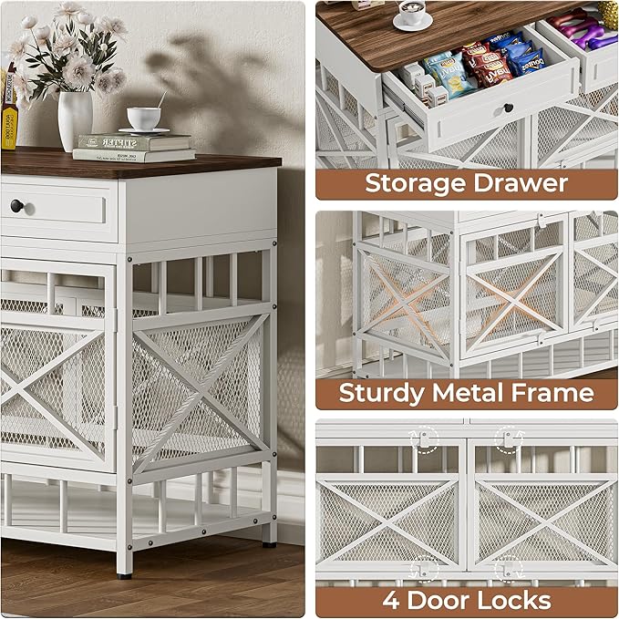 IRONCK 44 inch Large Dog Crate Furniture, Wooden Dog Kennel with Storage Drawers for Medium/Large Dogs, Decorative Dogs Kennel Indoor, White and Walnut - PhishStones Products