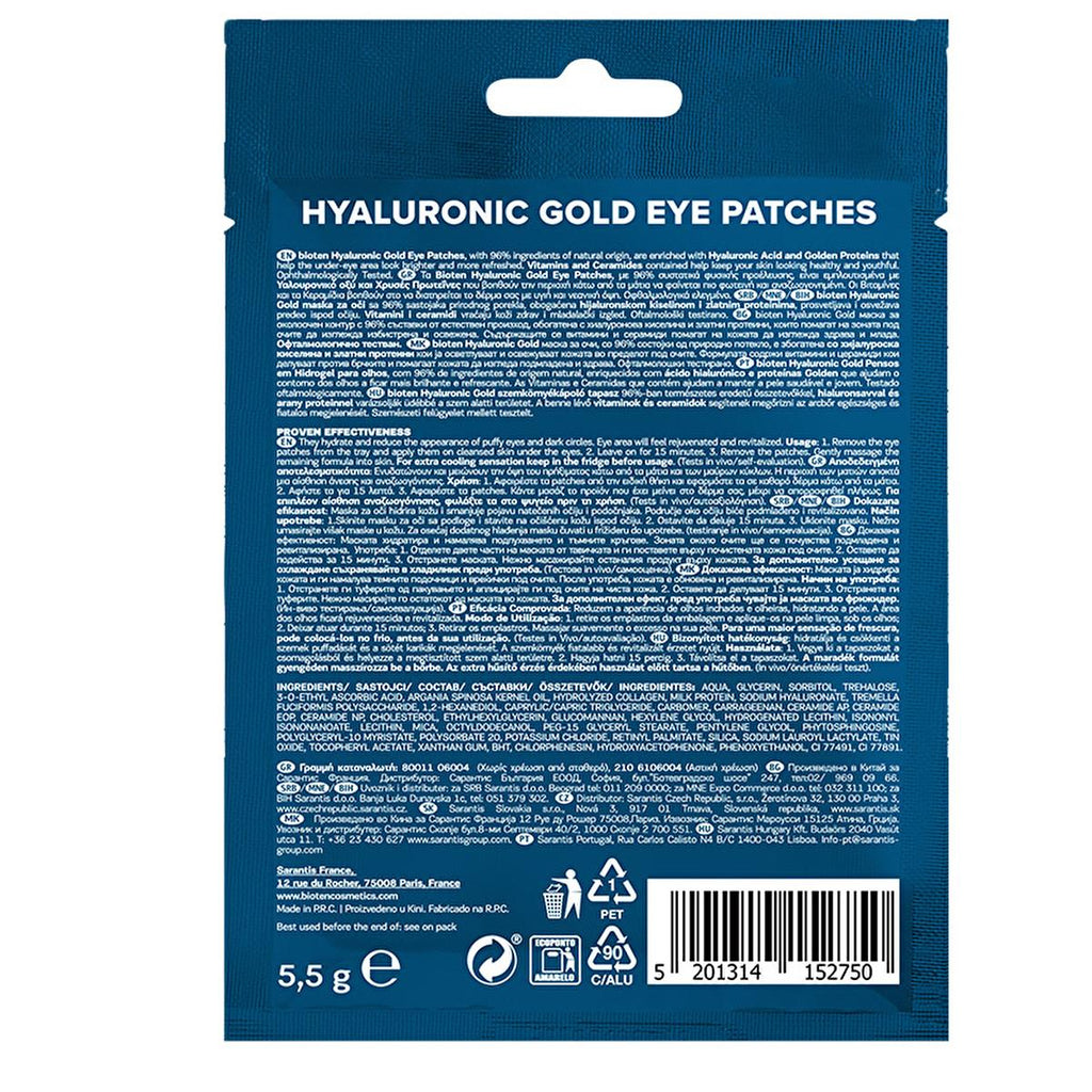 Bioten Hyaluronic Gold Eye Mask - Natural Skincare for Dark Circles & Puffiness Reduction