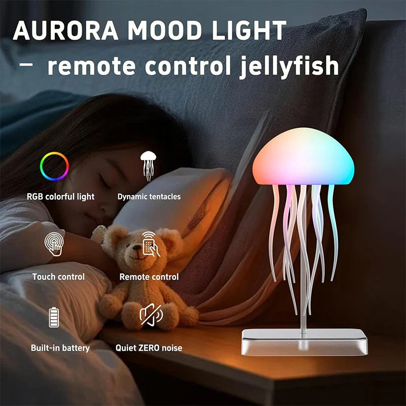 Jellyfish LED Night Light Touch Rechargeable USB - C Mood Lamp with Remote Color - Changing Ambient Light for Bedroom & Kids - PhishStones Products