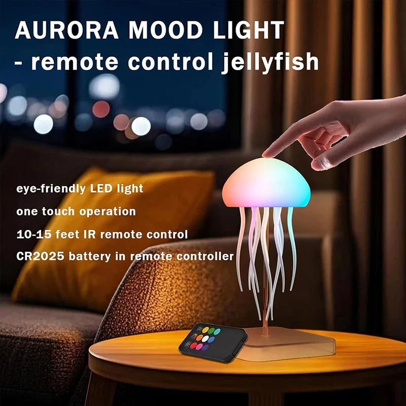 Jellyfish LED Night Light Touch Rechargeable USB - C Mood Lamp with Remote Color - Changing Ambient Light for Bedroom & Kids - PhishStones Products