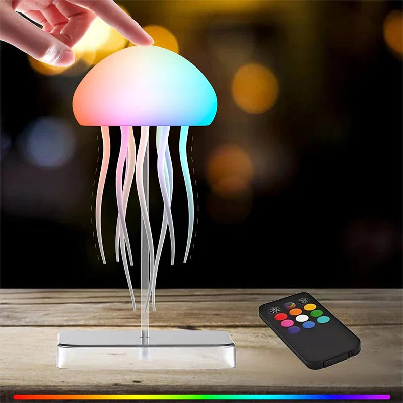 Jellyfish LED Night Light Touch Rechargeable USB - C Mood Lamp with Remote Color - Changing Ambient Light for Bedroom & Kids - PhishStones Products