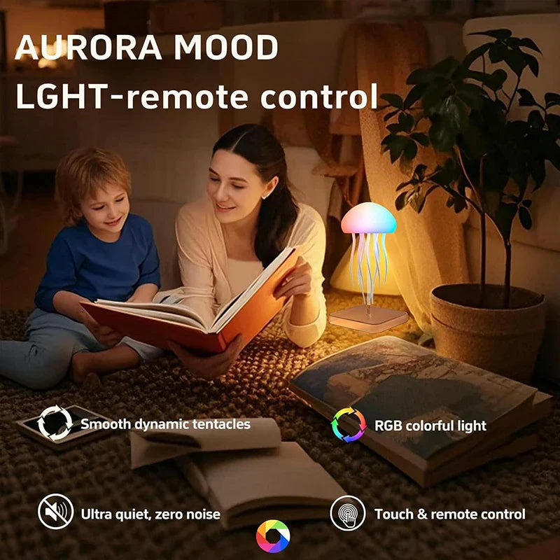 Jellyfish LED Night Light Touch Rechargeable USB - C Mood Lamp with Remote Color - Changing Ambient Light for Bedroom & Kids - PhishStones Products