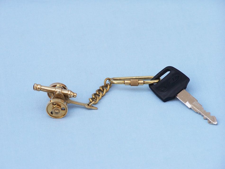 Solid Brass Cannon Key Chain 5""