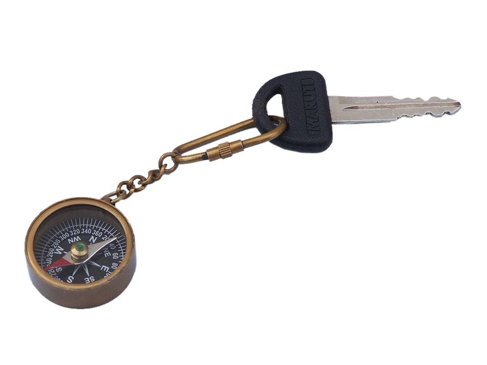 Antique Brass Compass Key Chain 5""