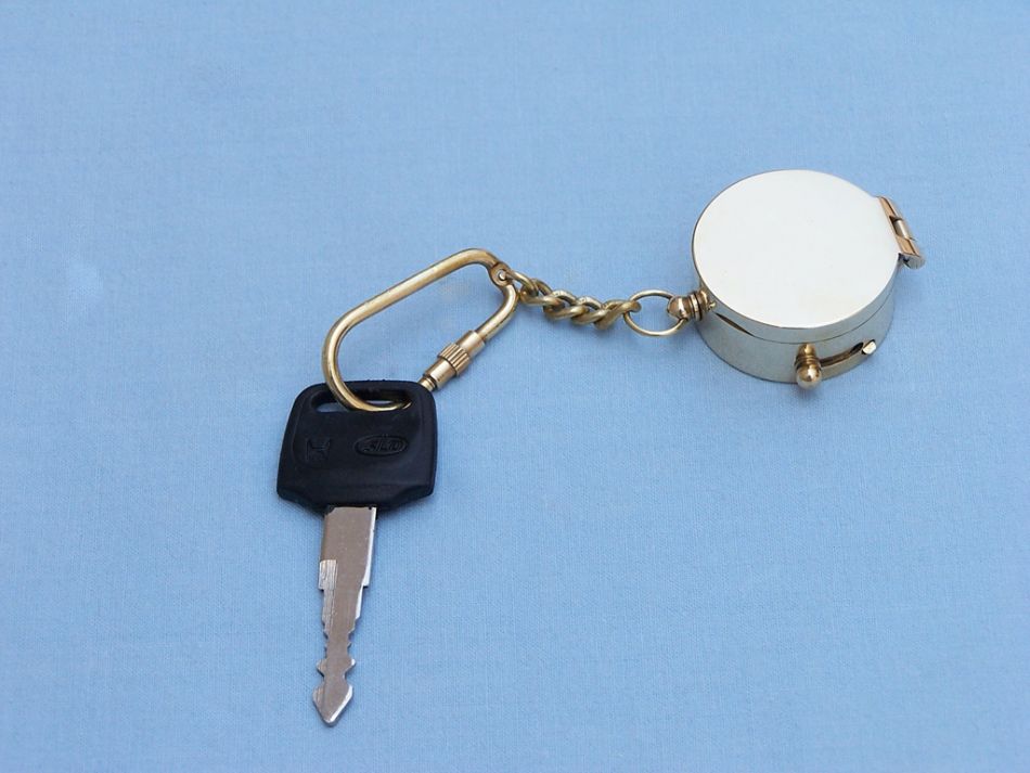 Solid Brass Compass w/Lid Key Chain 5""