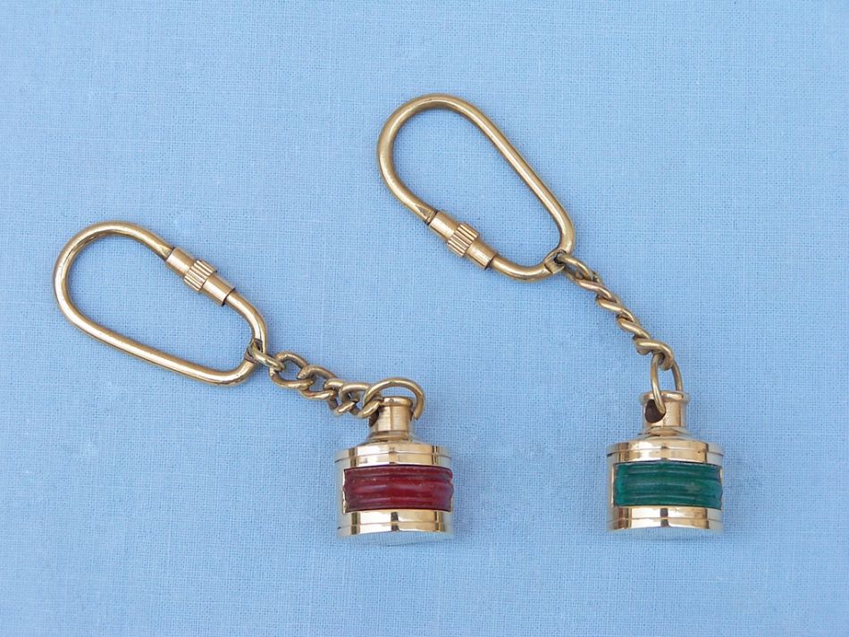 Solid Brass Green Ship Oil Lamp Key Chain 4""