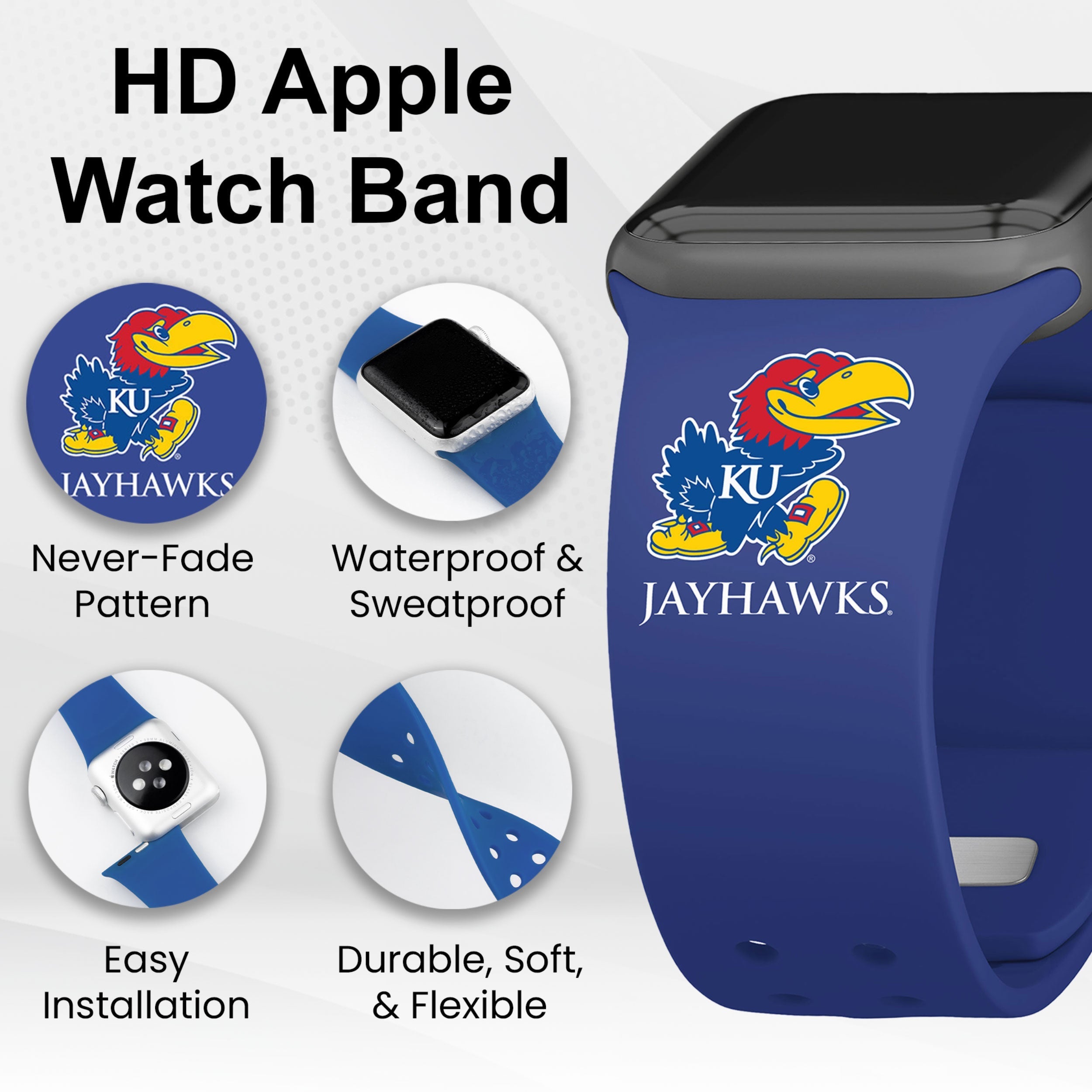 Kansas Jayhawks HD Apple Watch Band - PhishStones Products