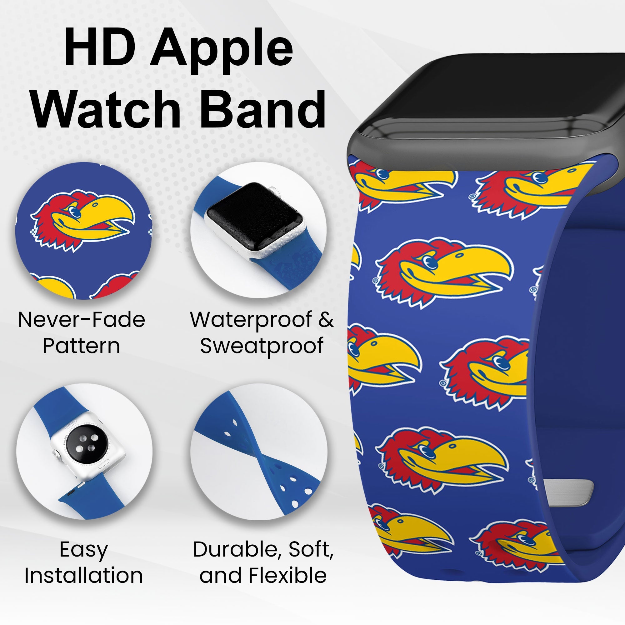 Kansas Jayhawks HD Apple Watch Band - PhishStones Products