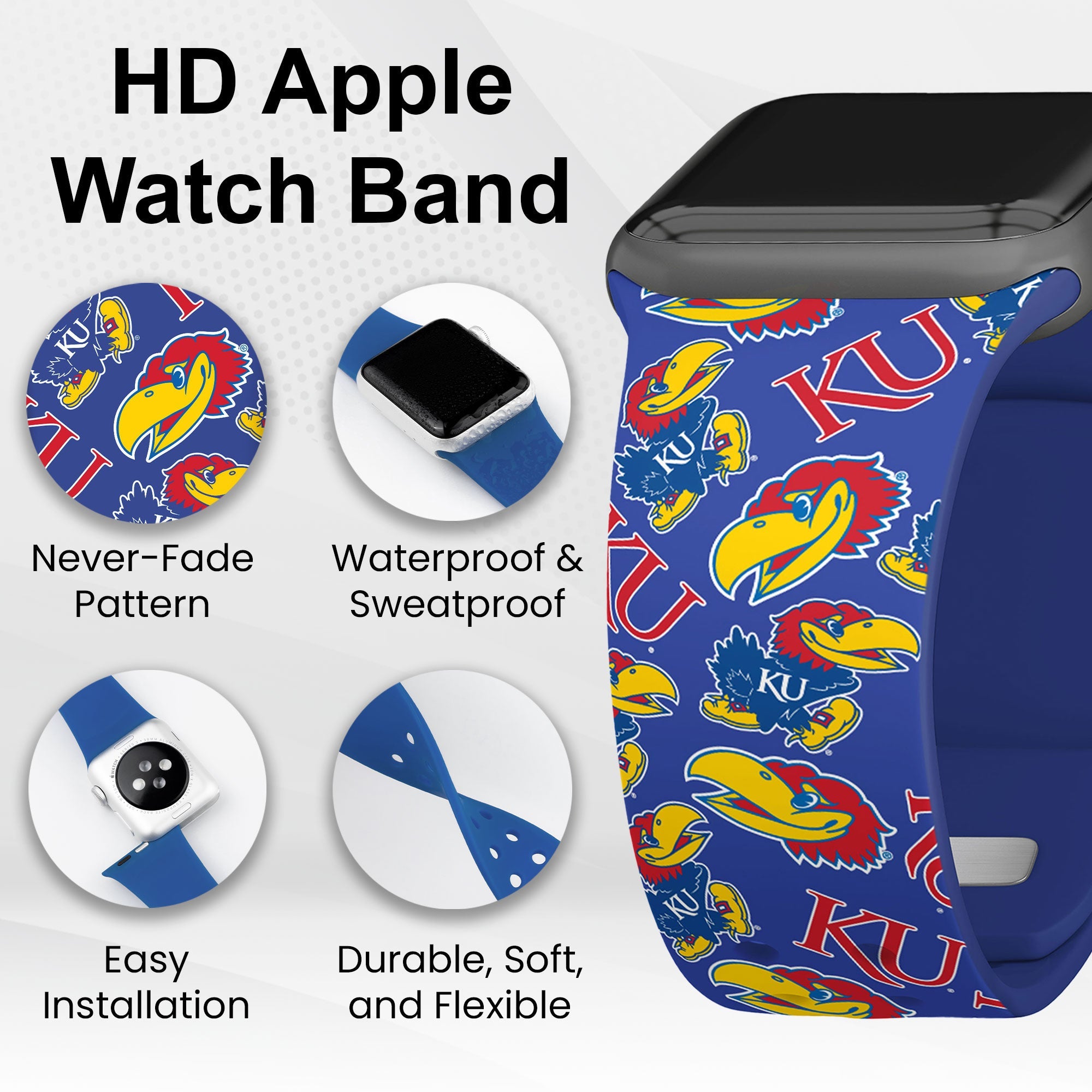 Kansas Jayhawks HD Apple Watch Band - PhishStones Products