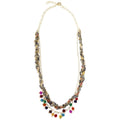 GreaterGood Kantha Carnival Necklace - Recycled Textile Double-Strand Brass Chain