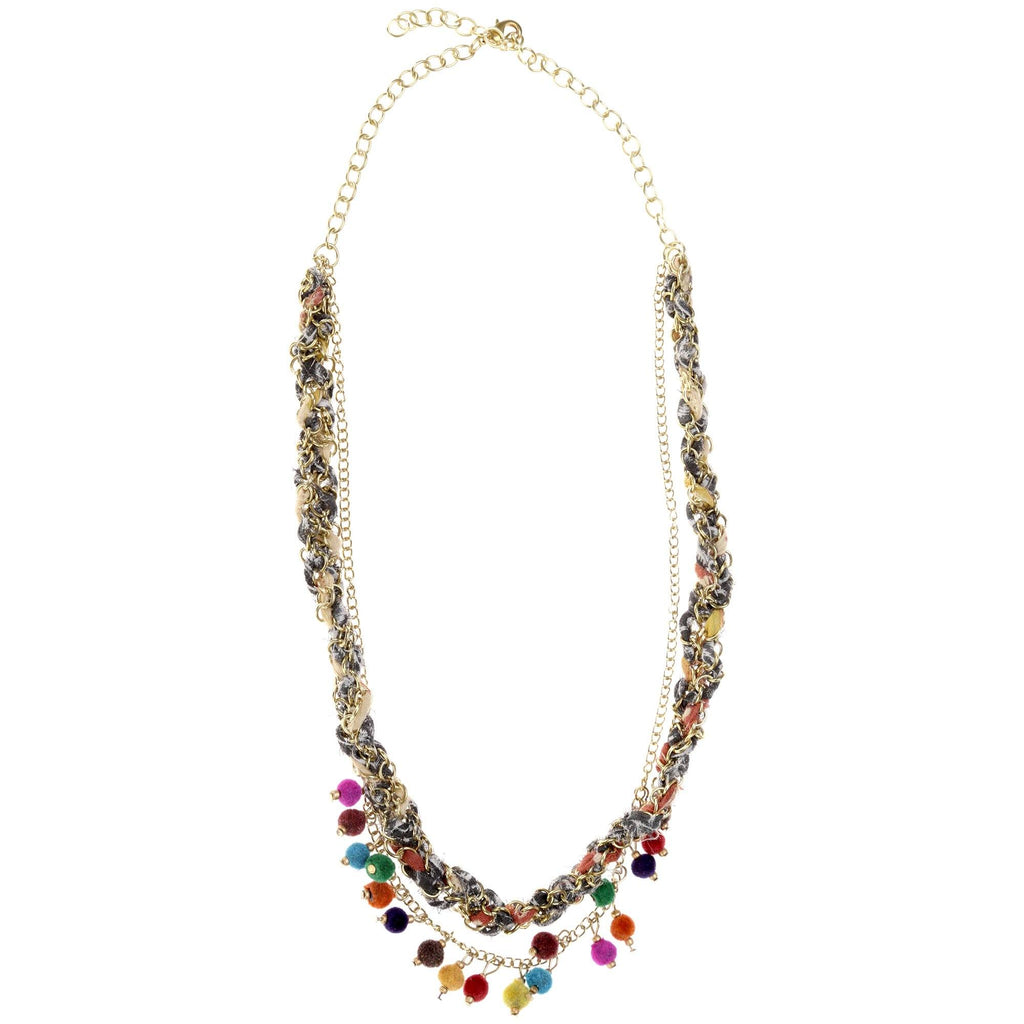 GreaterGood Kantha Carnival Necklace - Recycled Textile Double-Strand Brass Chain