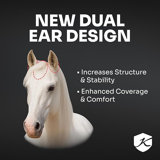 Kensington UV Fly Mask with Fleece Trim - Protective Mask with Dual Ear Opening & Forelock Freedom - XLarge, Deluxe Black - PhishStones Products