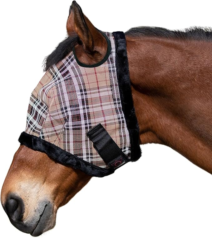 Kensington UV Fly Mask with Fleece Trim - Protective Mask with Dual Ear Opening & Forelock Freedom - XLarge, Deluxe Black - PhishStones Products