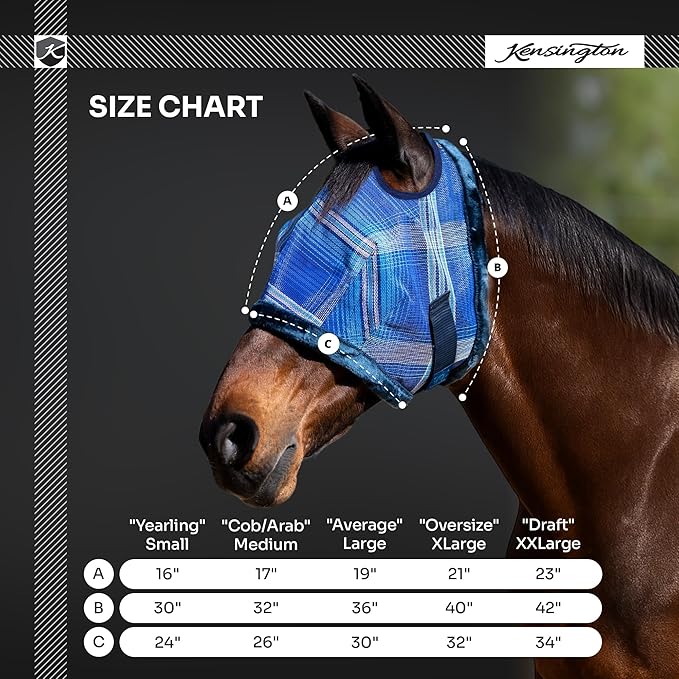 Kensington UV Fly Mask with Fleece Trim - Protective Mask with Dual Ear Opening & Forelock Freedom - XLarge, Deluxe Black - PhishStones Products