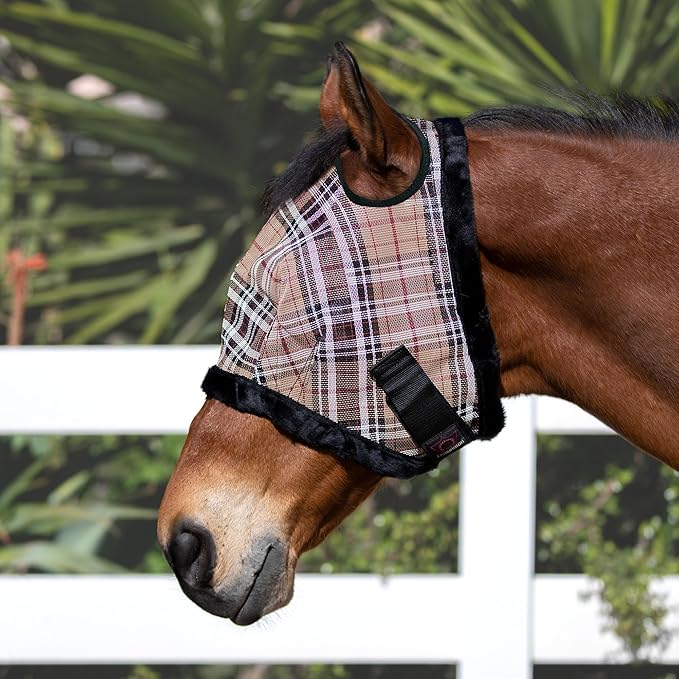 Kensington UV Fly Mask with Fleece Trim - Protective Mask with Dual Ear Opening & Forelock Freedom - XLarge, Deluxe Black - PhishStones Products