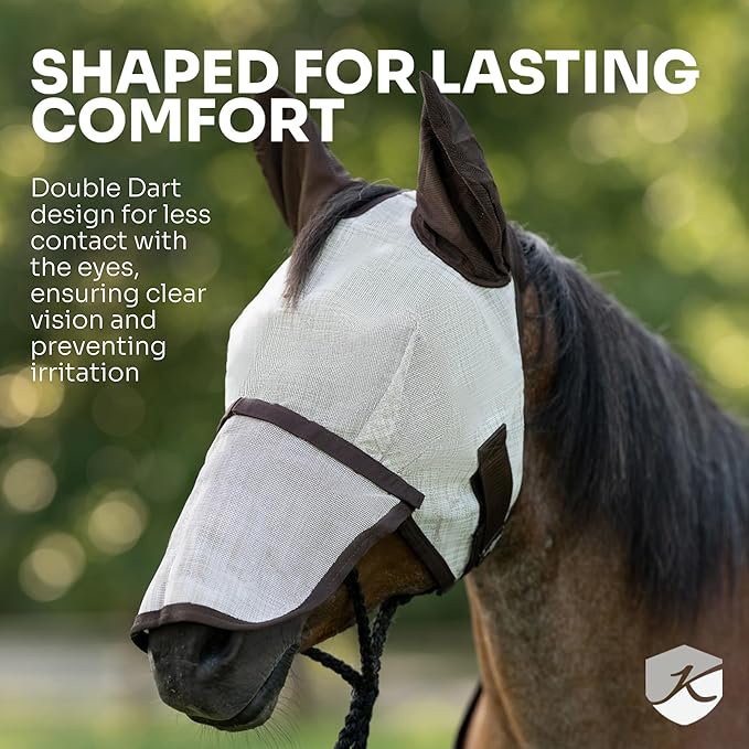 Kensington UV Fly Mask with Fleece Trim - Protective Mask with Dual Ear Opening & Forelock Freedom - XLarge, Deluxe Black - PhishStones Products