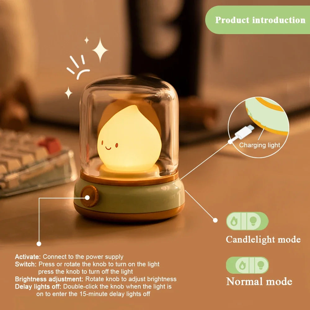 Kerosene - Style LED Night Light Flameless Candle — USB Rechargeable Dimmable 2 - Mode Lamp for Bedroom & Camping - PhishStones Products