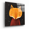 Smiling Orange Fox Starry Night Glass Wall Art