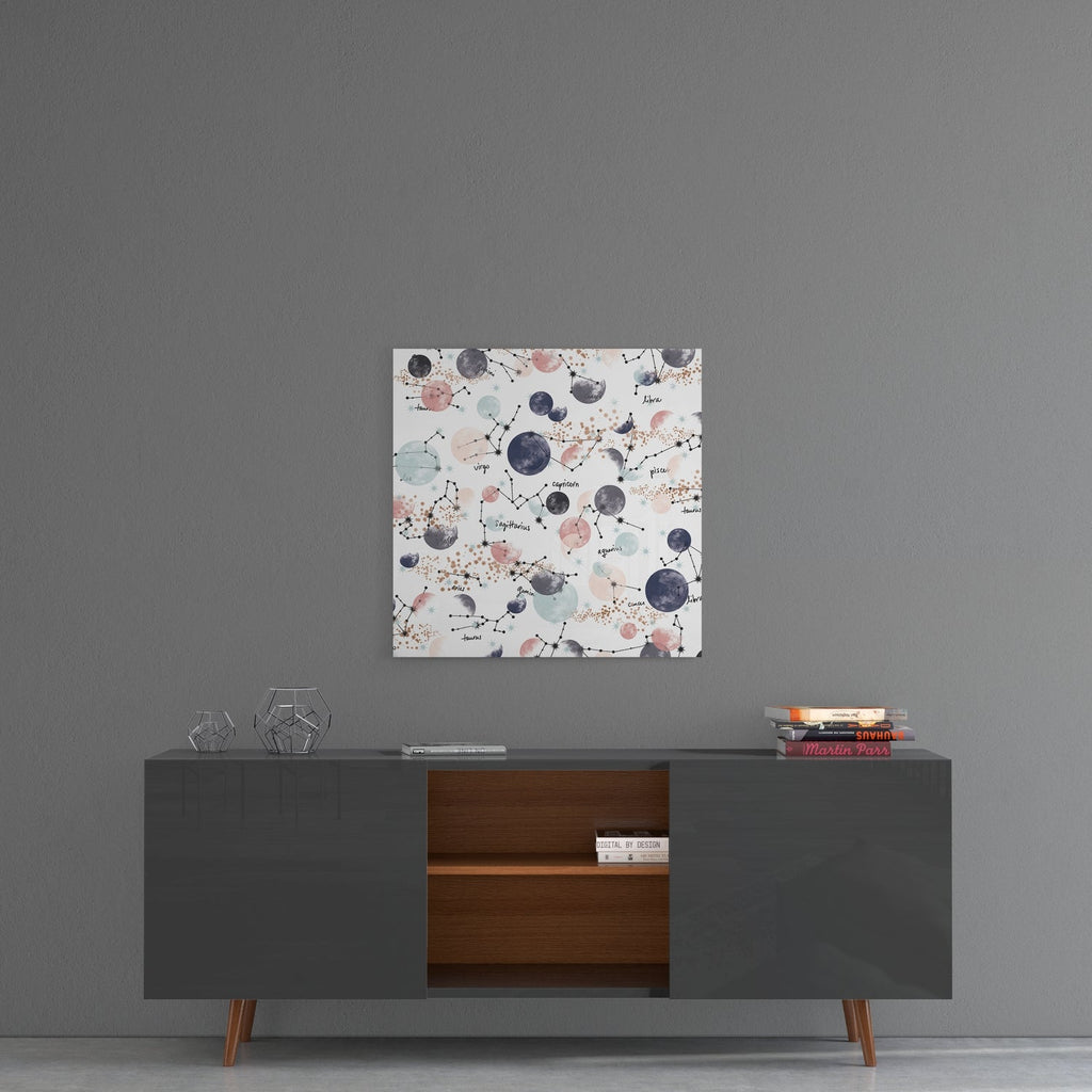 Zodiac Constellation Moons Pattern Glass Wall Art