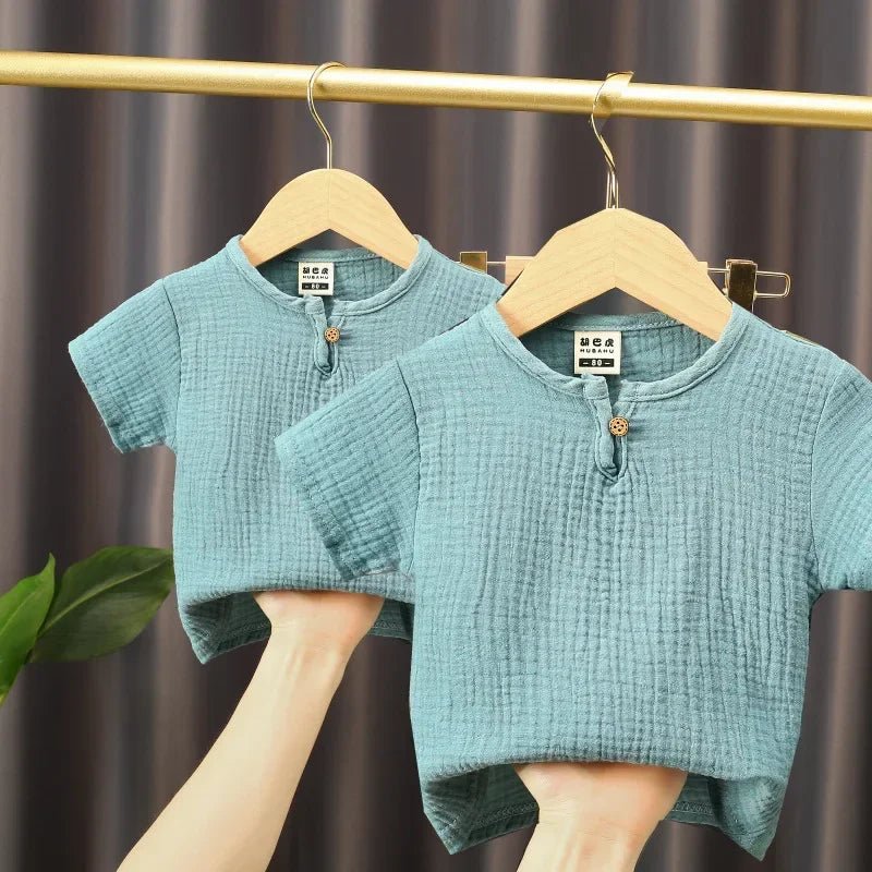 Kids Cotton Linen Long Sleeve T-Shirt – Soft Casual Top for Babies and Toddlers, Unisex Summer Wear - PhishStones Products