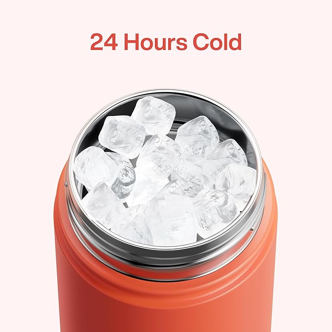 Kids Insualated Water Bottle with Straw - 12oz Stainless Steel Water Bottle with Dual Spouts, Leak - Proof, BPA - Free, Double Wall Vacuum Keeps Cold for 24 Hours for Sports, Travel, School (Tawny Orange) - PhishStones Products