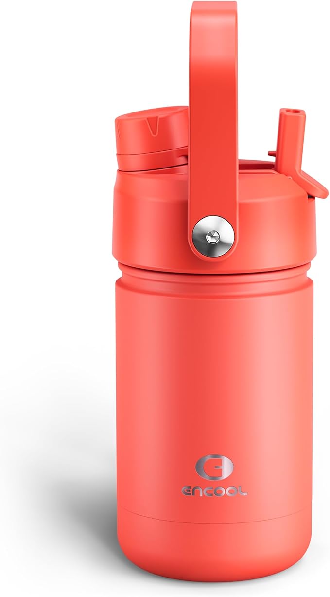 Kids Insualated Water Bottle with Straw - 12oz Stainless Steel Water Bottle with Dual Spouts, Leak - Proof, BPA - Free, Double Wall Vacuum Keeps Cold for 24 Hours for Sports, Travel, School (Tawny Orange) - PhishStones Products