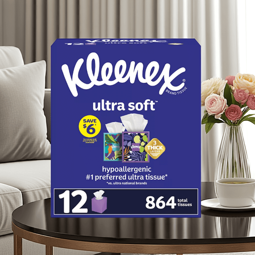 Kleenex Ultra Soft Hypoallergenic Facial Tissues 12 Boxes 3 - Ply, 72 ct - PhishStones Products