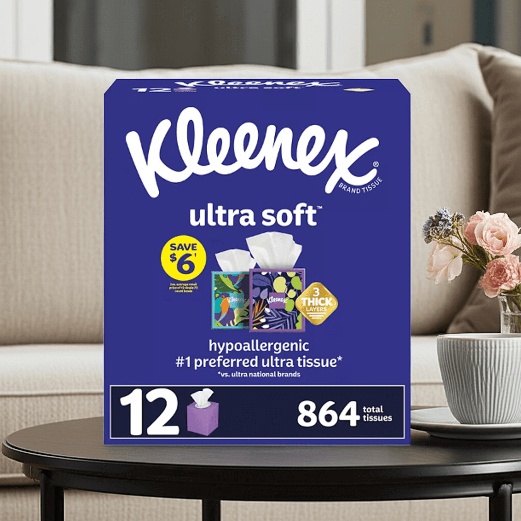 Kleenex Ultra Soft Hypoallergenic Facial Tissues 12 Boxes 3 - Ply, 72 ct - PhishStones Products