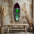 Green Beam UFO Over Neon City Glass Wall Art